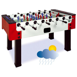 Kickertisch Storm F-2 Outdoor, thermoplastischer Kunststoff/Fiberglas, Spielfläche aus temperiertem 5 mm starkem Glas, pulverbeschichtete Metallbeine, Stellfüße, Gewicht: ca. 80 kg, Spielfläche: 118 x 70 cm