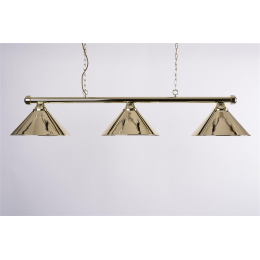 Billardleuchte, messingfarben mit Chrom-Schirmen